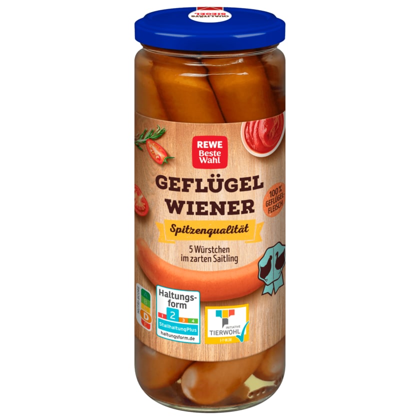 REWE Beste Wahl Geflügel-Wiener mit Rapsöl 250g, 5 Stück